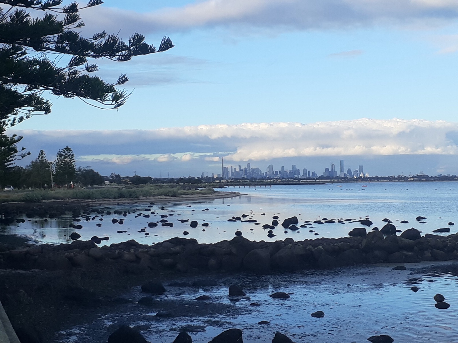 The real view across Port Phillip Bay to Melbourne, photographed from the Esplanade near the studio
