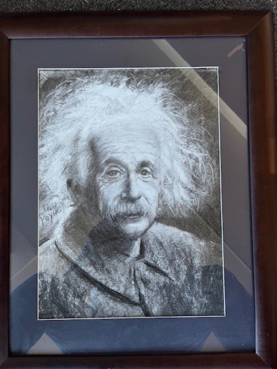 Charcoal portrait drawing of Albert Einstein